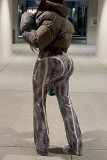 Grey Sexy Street Print Patchwork High Waist Speaker Positioning Print Bottoms
