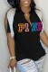 Black Street Letter Print Tassel Slit V Neck T-Shirts