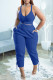 Blue Casual Sportswear Simplicity Solid Bandage Vests Spaghetti Strap Sleeveless Two Pieces