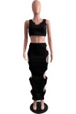 Tangerine Red Sexy Solid Hollowed Out U Neck Sleeveless Two Pieces