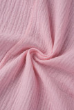 Pink Casual Solid Patchwork Shirt Collar Short Sleeve Two Pieces