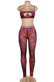 Purple Sexy Print Cut Out Spaghetti Strap Sleeveless Two Pieces
