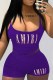 Purple Street Print Letter Spaghetti Strap Sleeveless Two Pieces