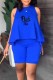 Blue Casual Print Letter O Neck Sleeveless Two Pieces