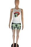 Black Casual Print Patchwork O Neck Sleeveless Two Pieces