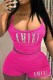 Rose Red Street Print Letter Spaghetti Strap Sleeveless Two Pieces
