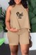 Khaki Casual Print Letter O Neck Sleeveless Two Pieces