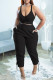 Black Casual Sportswear Simplicity Solid Bandage Vests Spaghetti Strap Sleeveless Two Pieces