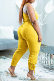 Pink Casual Sportswear Simplicity Solid Bandage Vests Spaghetti Strap Sleeveless Two Pieces
