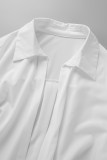Light Blue Casual Solid Patchwork Turndown Collar Shirt Dress Dresses