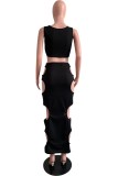 Tangerine Red Sexy Solid Hollowed Out U Neck Sleeveless Two Pieces