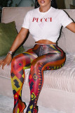 Colour Sexy Print Patchwork High Waist Pencil Full Print Bottoms