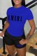 Blue Casual Print Letter O Neck Short Sleeve Two Pieces