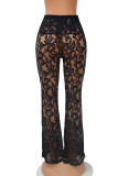 Black Sexy Solid Patchwork Boot Cut High Waist Speaker Solid Color Bottoms