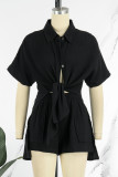 Pink Casual Solid Patchwork Shirt Collar Short Sleeve Two Pieces