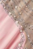 Pink Sexy Patchwork Hot Drilling See-through Backless Spaghetti Strap Long Dress Dresses