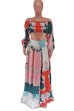 Colour Plus Size Celebrities Elegant Floral Off the Shoulder Three Quarter Two Pieces