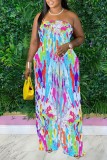Multicolor Sexy Casual Print Backless Strapless Regular Jumpsuits