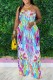 Multicolor Sexy Casual Print Backless Strapless Regular Jumpsuits