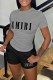 Grey Casual Print Letter O Neck Short Sleeve Two Pieces
