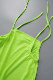 Rose Red Sexy Solid Draw String Frenulum Backless Halter Sleeveless Two Pieces