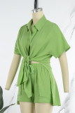 Pink Casual Solid Patchwork Shirt Collar Short Sleeve Two Pieces