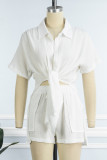 Pink Casual Solid Patchwork Shirt Collar Short Sleeve Two Pieces