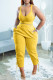 Yellow Casual Sportswear Simplicity Solid Bandage Vests Spaghetti Strap Sleeveless Two Pieces
