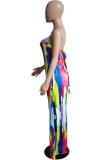 Rainbow Color Sexy Casual Print Backless Strapless Regular Jumpsuits