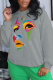 Grey Casual Street Print Patchwork O Neck Tops