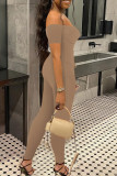 Green Casual Solid Backless Off the Shoulder Skinny Jumpsuits