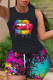 Black Casual Print Patchwork O Neck Sleeveless Two Pieces