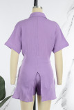 Pink Casual Solid Patchwork Shirt Collar Short Sleeve Two Pieces