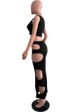 Tangerine Red Sexy Solid Hollowed Out U Neck Sleeveless Two Pieces