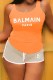 Khaki Casual Print Letter U Neck Sleeveless Two Pieces