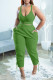 Green Casual Sportswear Simplicity Solid Bandage Vests Spaghetti Strap Sleeveless Two Pieces