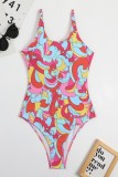 Pink Sexy Print Backless Swimwears (With Paddings)