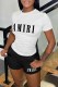 White Casual Print Letter O Neck Short Sleeve Two Pieces