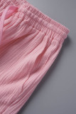 Pink Casual Solid Patchwork Shirt Collar Short Sleeve Two Pieces