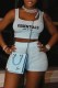 Light Blue Casual Print Letter U Neck Sleeveless Two Pieces