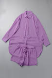 Purple Street Solid Patchwork Turndown Collar Long Sleeve Two Pieces