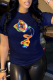 Navy Blue Casual Street Print Patchwork O Neck T-Shirts
