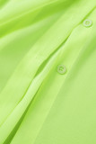 Fluorescent Green Street Solid Patchwork Turndown Collar Long Sleeve Two Pieces