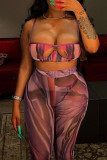 Purple Sexy Print Cut Out Spaghetti Strap Sleeveless Two Pieces