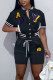 Black Casual Street Solid Embroidered Patchwork Buckle Short Sleeve Two Pieces