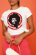 White Casual Street Print Patchwork O Neck T-Shirts