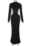 Black Sexy Elegant Solid Backless Half A Turtleneck A Line Dresses