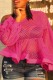 Rose Red Casual Solid Hollowed Out See-through Oblique Collar Tops