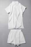 Pink Casual Solid Patchwork Shirt Collar Short Sleeve Two Pieces
