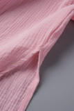 Pink Casual Solid Patchwork Shirt Collar Short Sleeve Two Pieces
